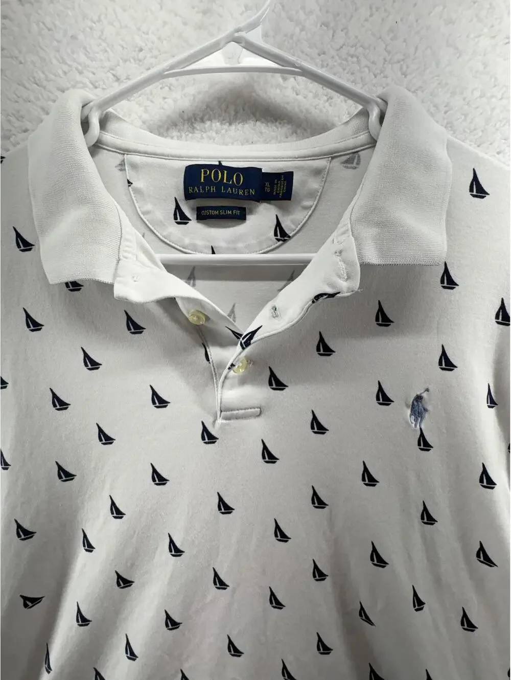 Polo Ralph Lauren Nautical Polo Shirt AOP Sailboat White Mens XL Preppy